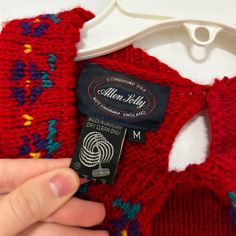 Vintage Allen Solly Red Wool Knit Sweater Embroidered Sheep Collar Women Medium - Picture 3 of 6